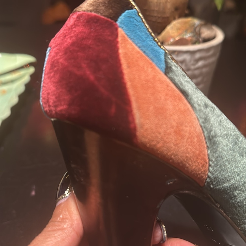 Velvet patch, coach peep toe high heels - Picture 11 of 12